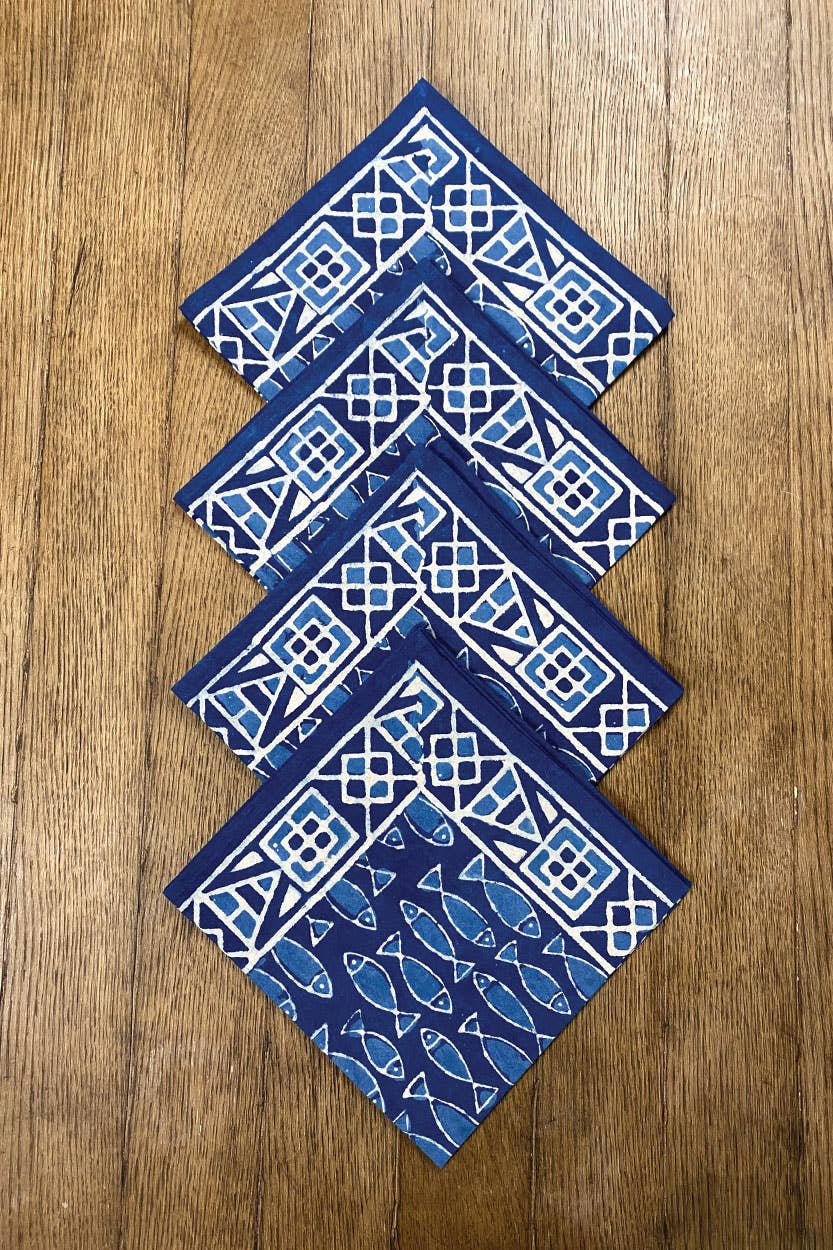 Indigo Fish Block Print Napkin
