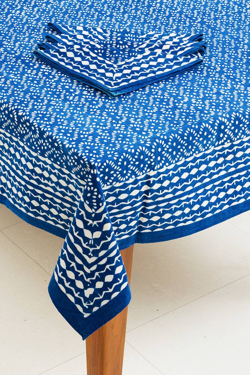 Indigo Block Print Tablecloth 60''x90''