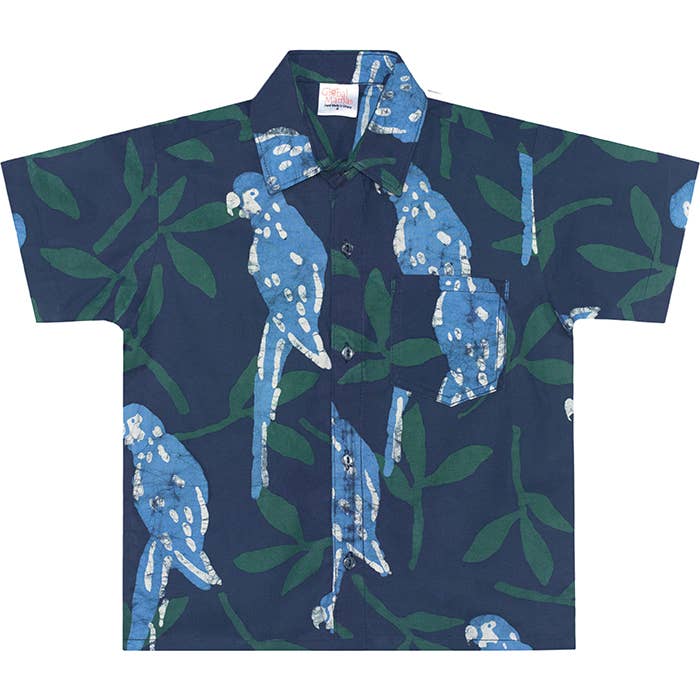 Kids Button Down Shirt: Parrots - Spruce-Organic
