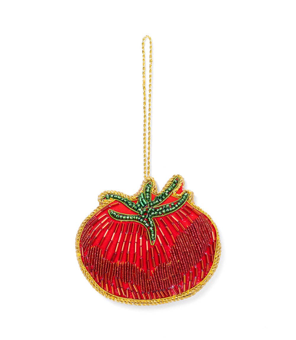 Larissa Plush Tomato Beaded Fabric Ornament