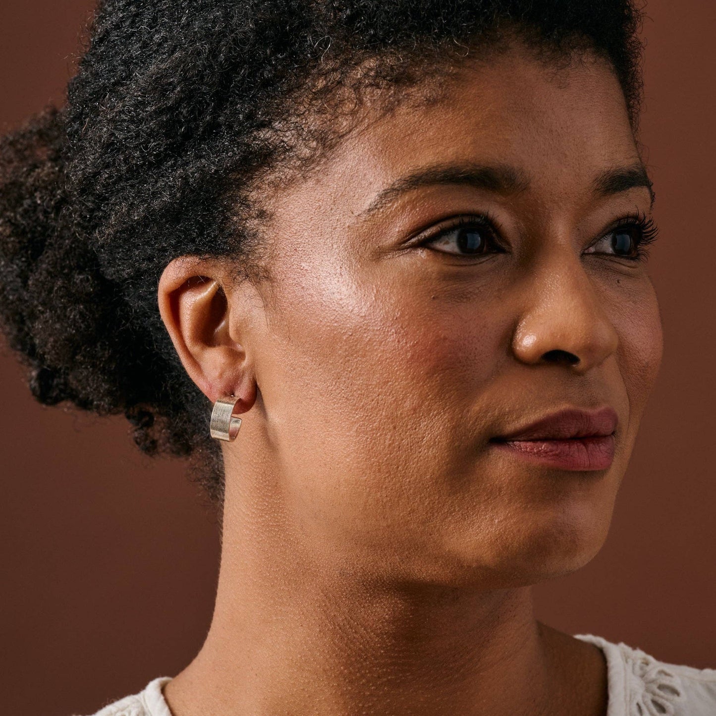 Hiral Brushed Silver Hoop Earrings