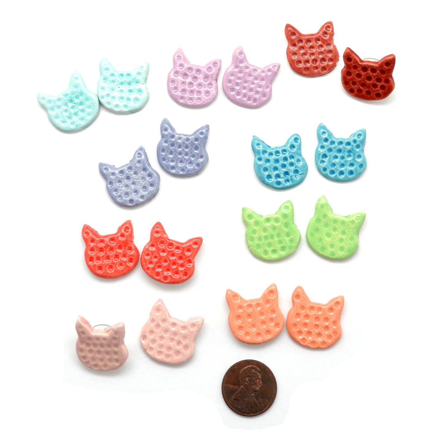 Colorful Ceramic Cat Stud Earrings - Assorted
