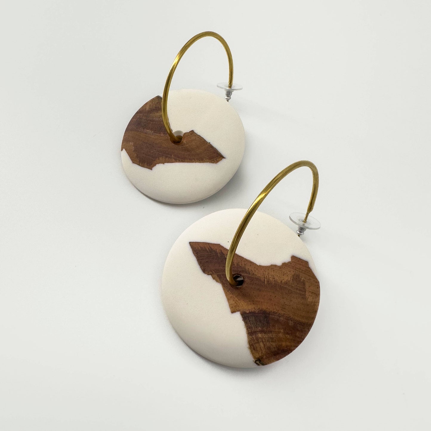 Small Hoop Resin & Upcycled Wood Disk Earrings