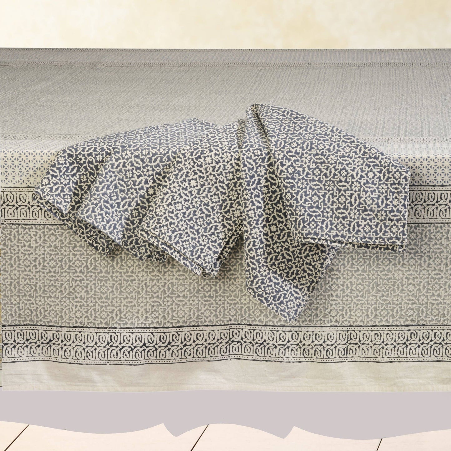 Hand Block Printed Cotton Tablecloth - Opal Garden