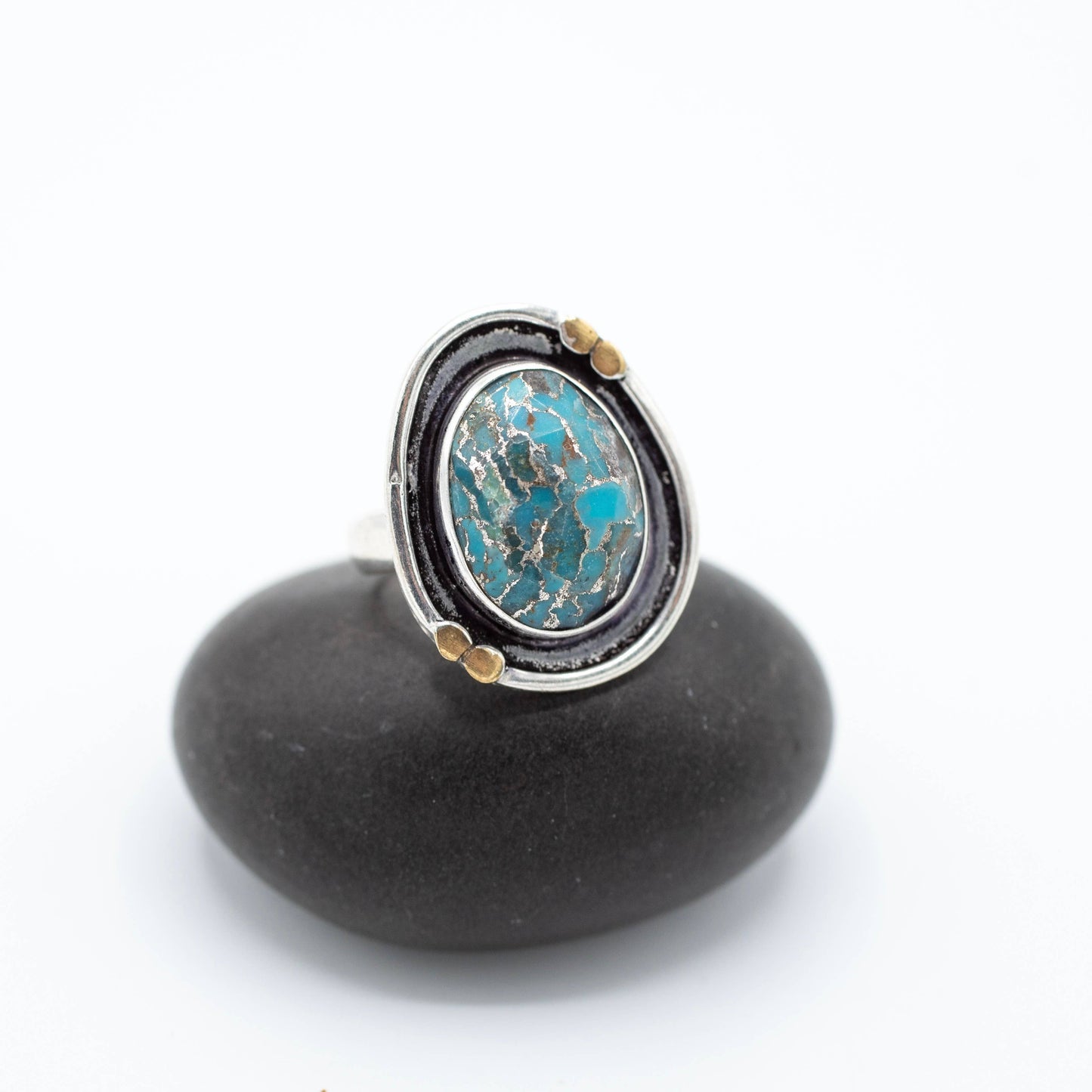 Sterling Silver Plated Copper Turquoise Galaxy Ring