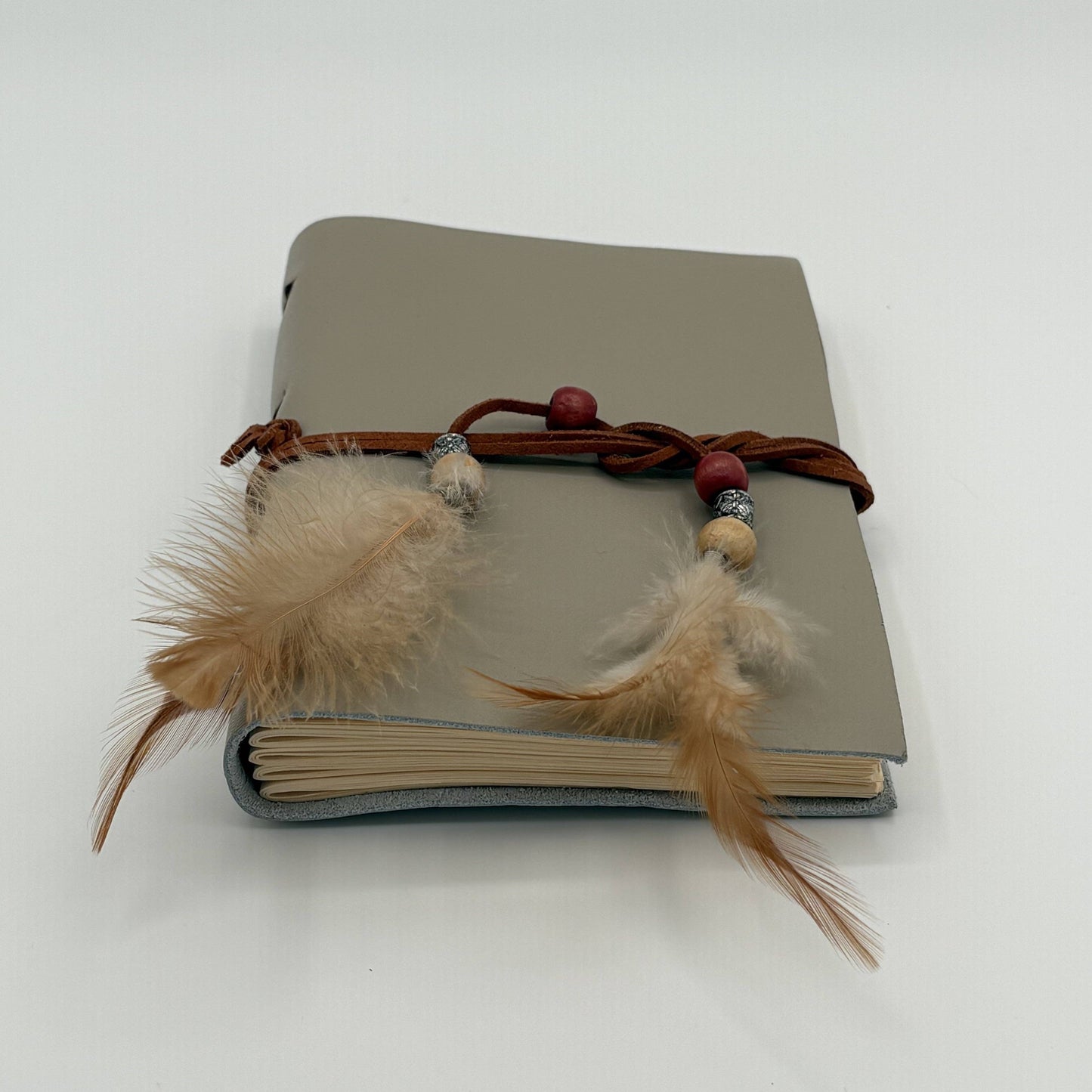Leather Journal - Gray/Feathers