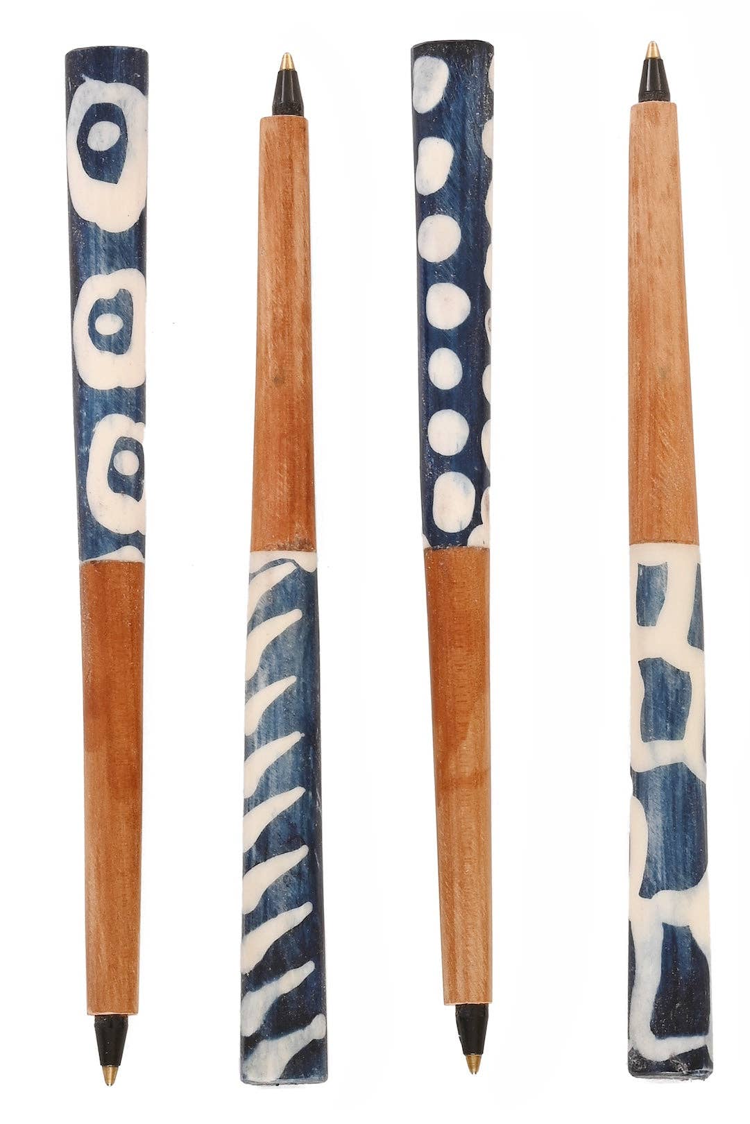Akamba Batik Dyed Cow Bone and Wild Olive Wood Ink Pen - Blue