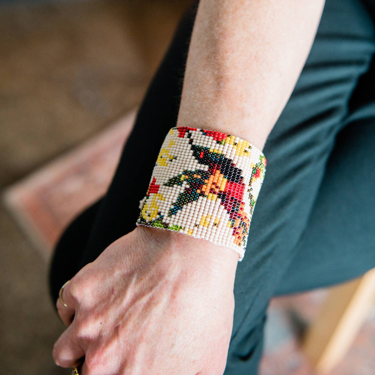 Earth Hummingbird Beaded Cuff