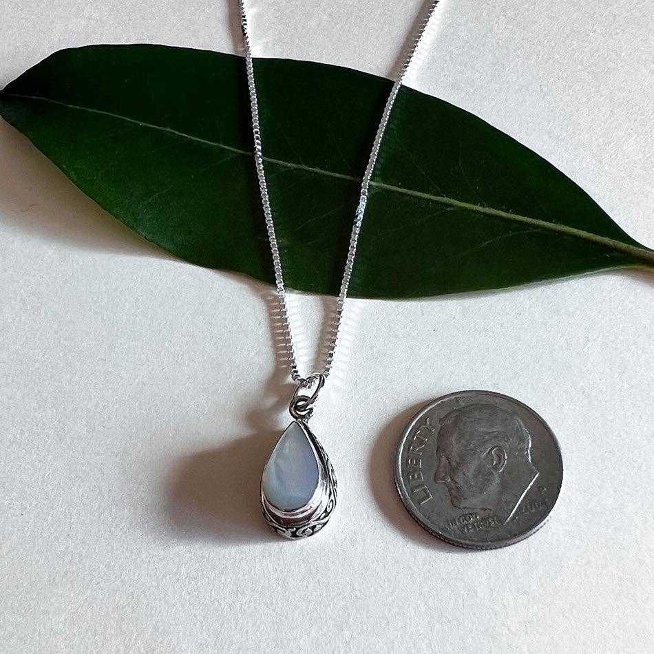 Mother-of-Pearl Teardrop Filigree Necklace - Sterling Silver