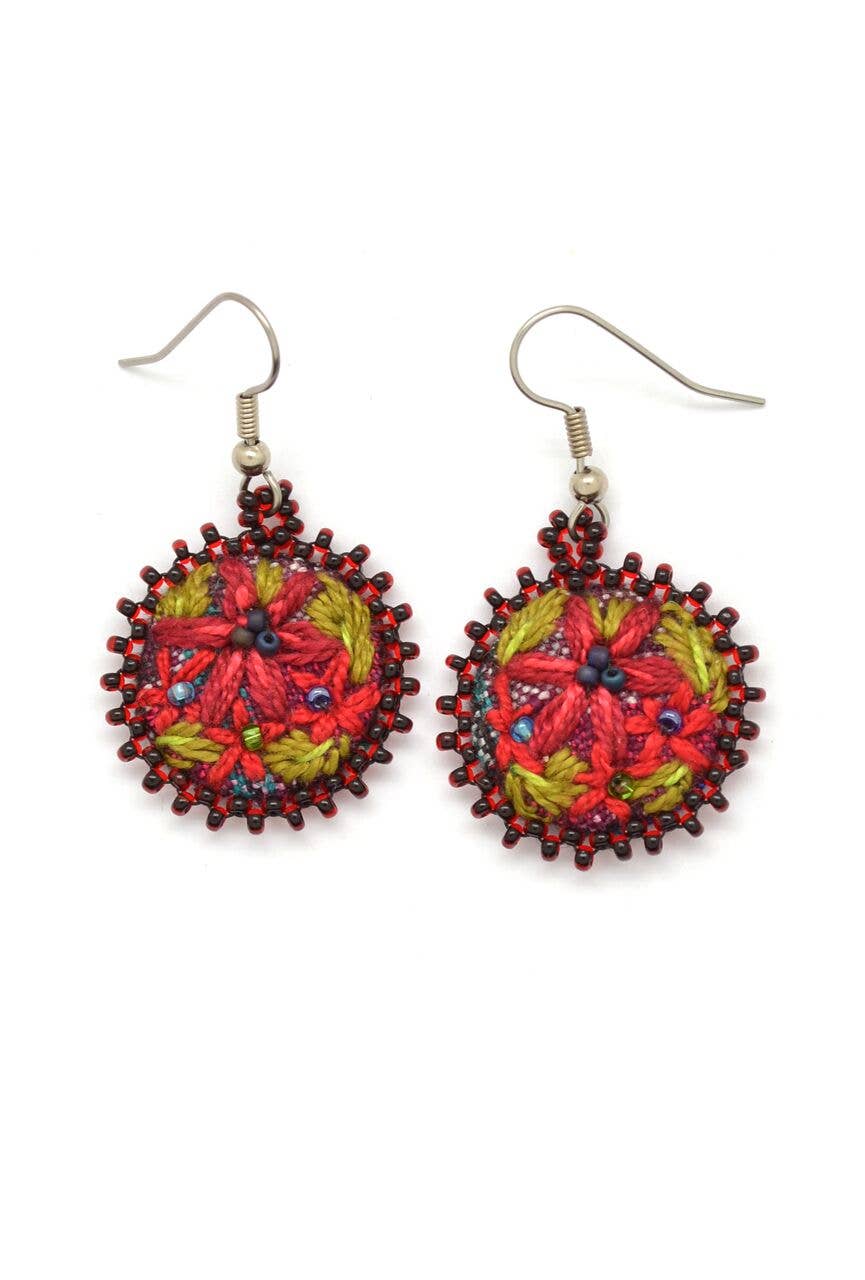 Embroidered & Beaded Flower Earrings - Assorted