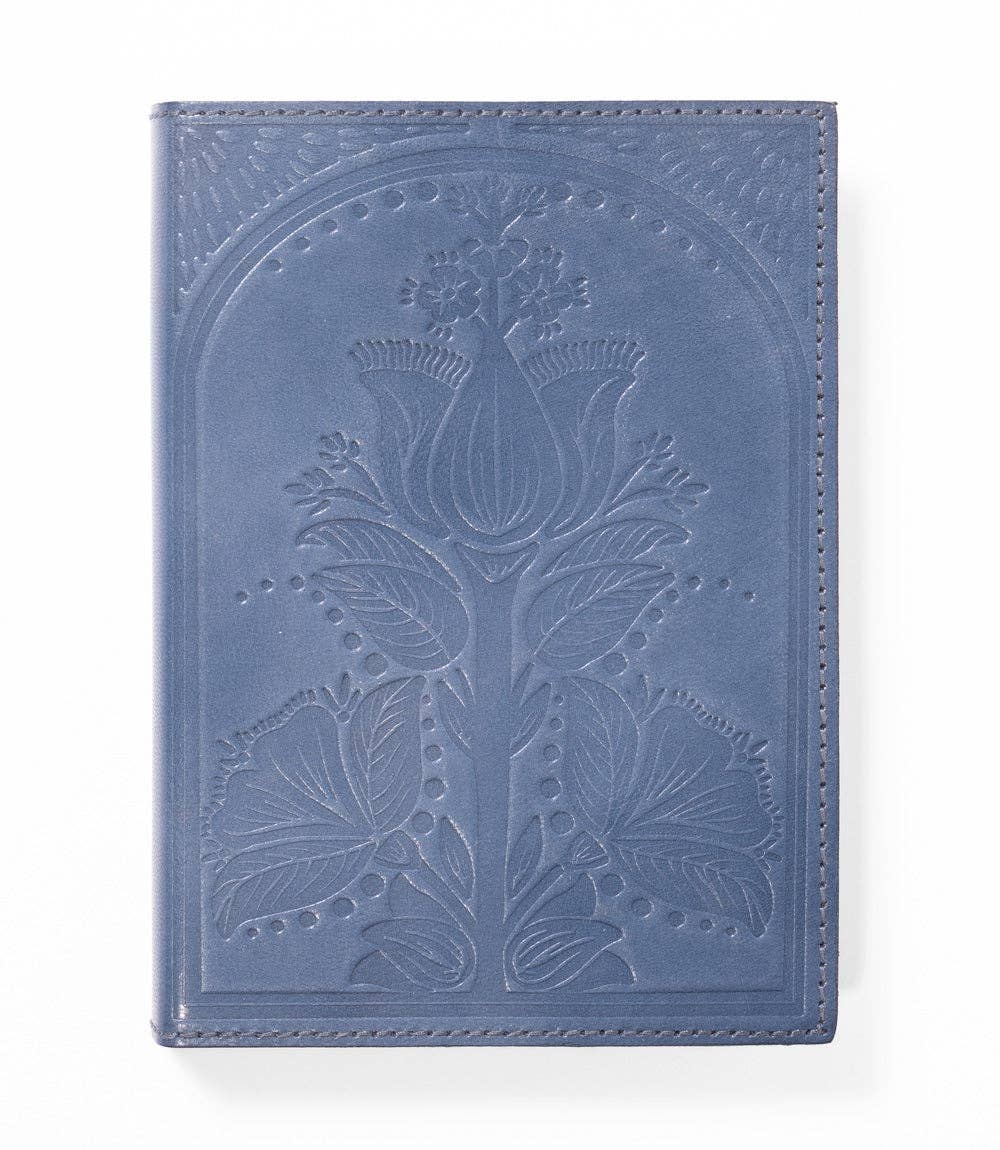 Refillable Leather Floral 5x7 Journal - Embossed Blue