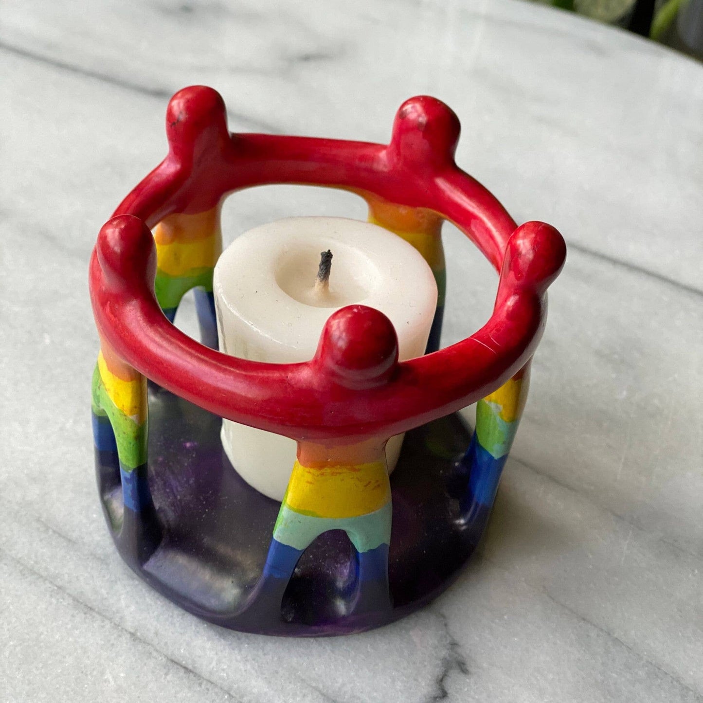 Rainbow Circle of Friends Painted Stone Sculpture 3''