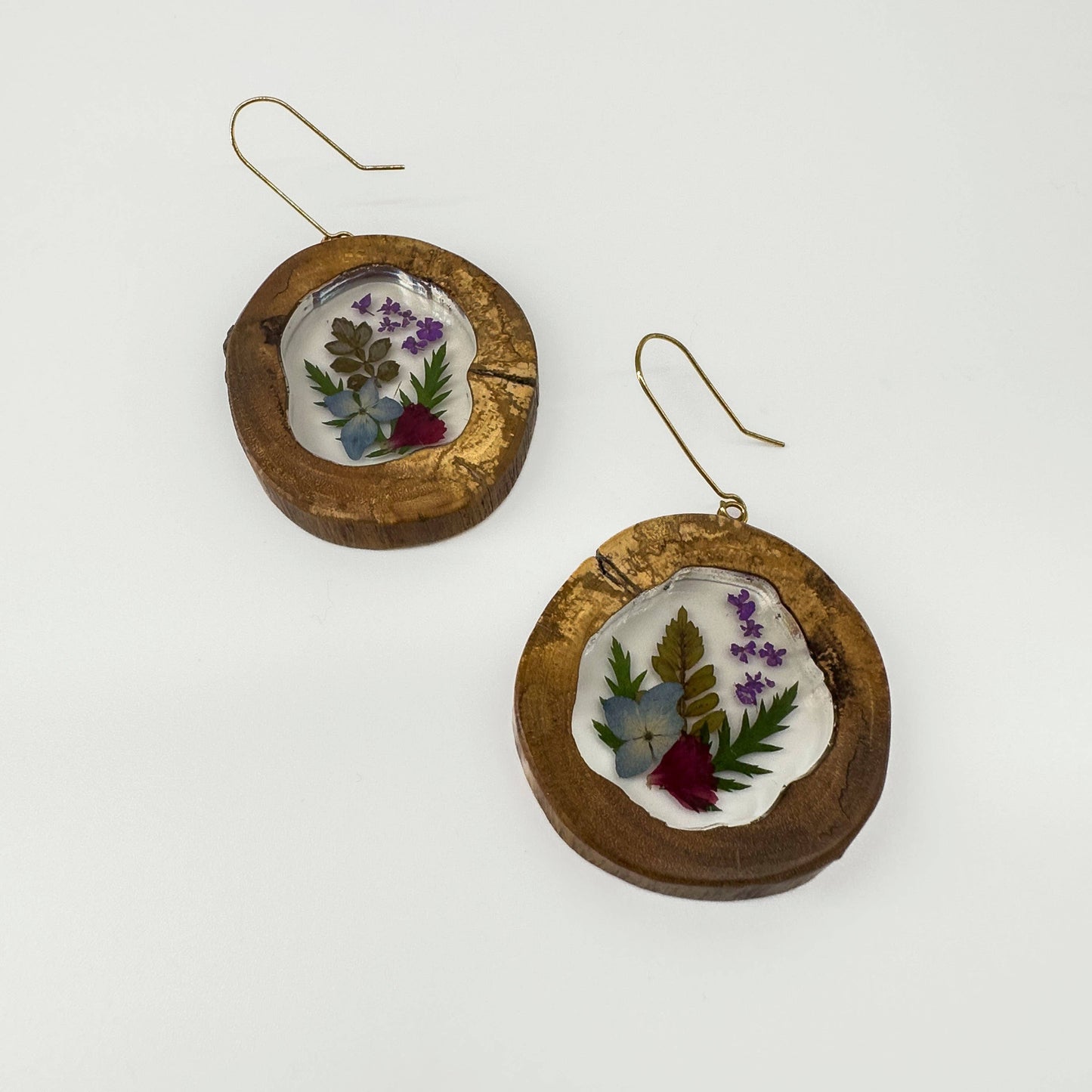 Botanical Wood-Framed Flower Earrings