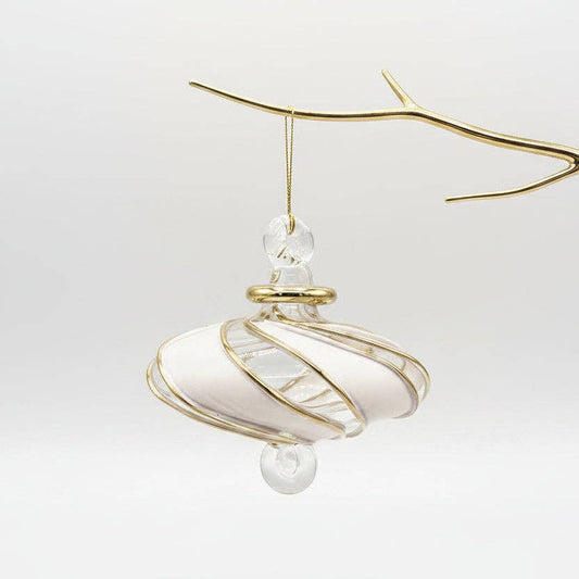 Blown Glass Small Ornament - Swirl Toupie: White