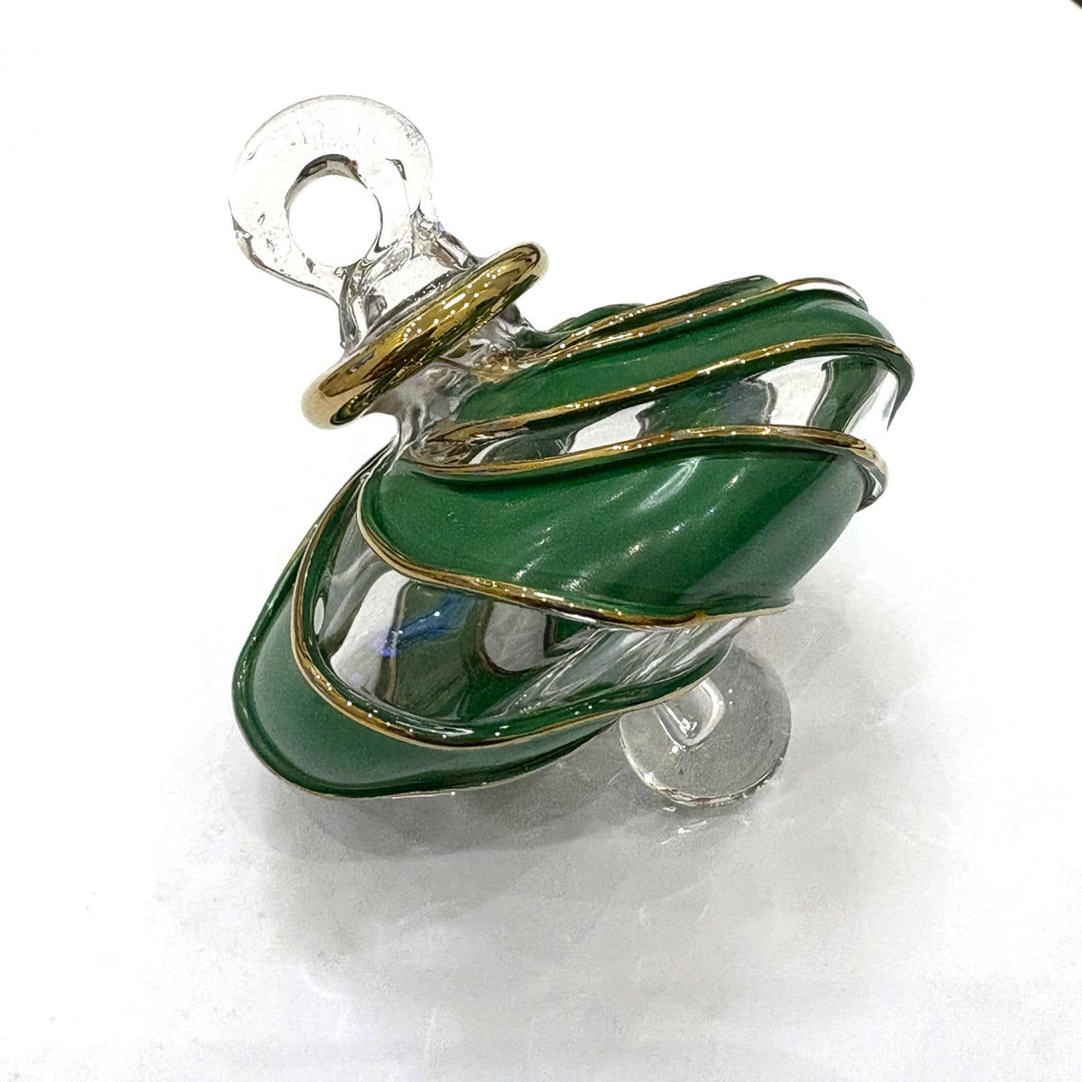 Blown Glass Small Ornament - Swirl Toupie: Green