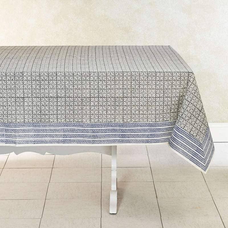 Hand Block Printed Cotton Tablecloth - Dove