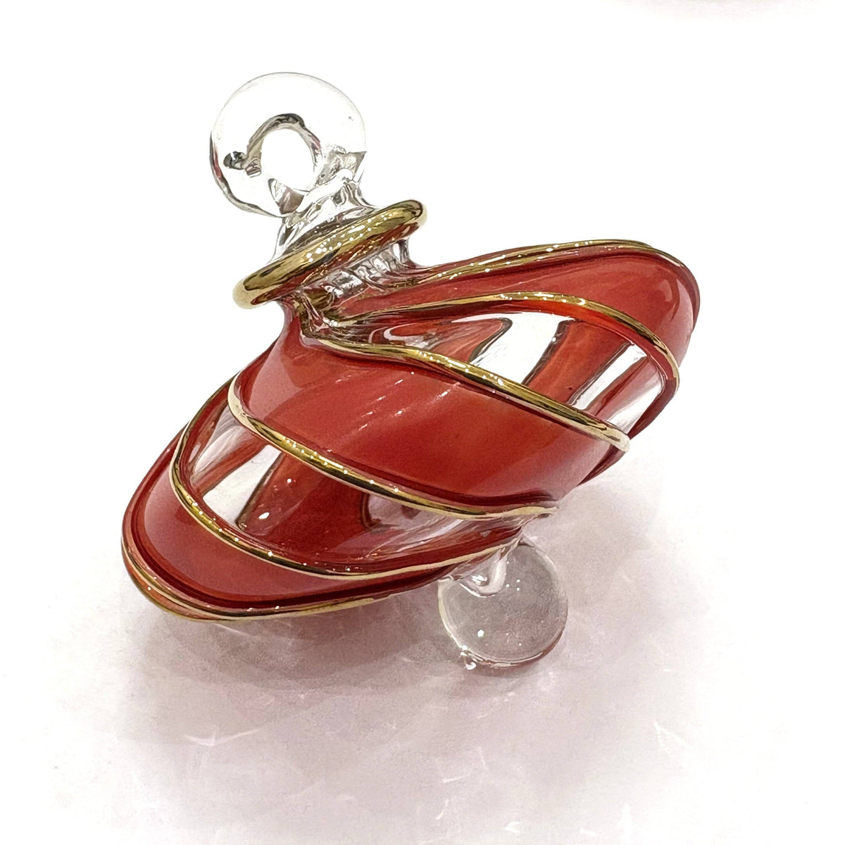 Blown Glass Small Ornament - Swirl Toupie: Red