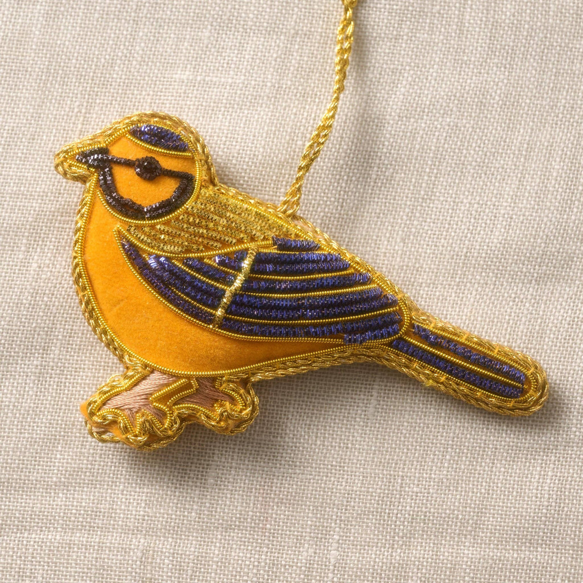 Kalyani Flocked Bird Ornament - Blue Wing