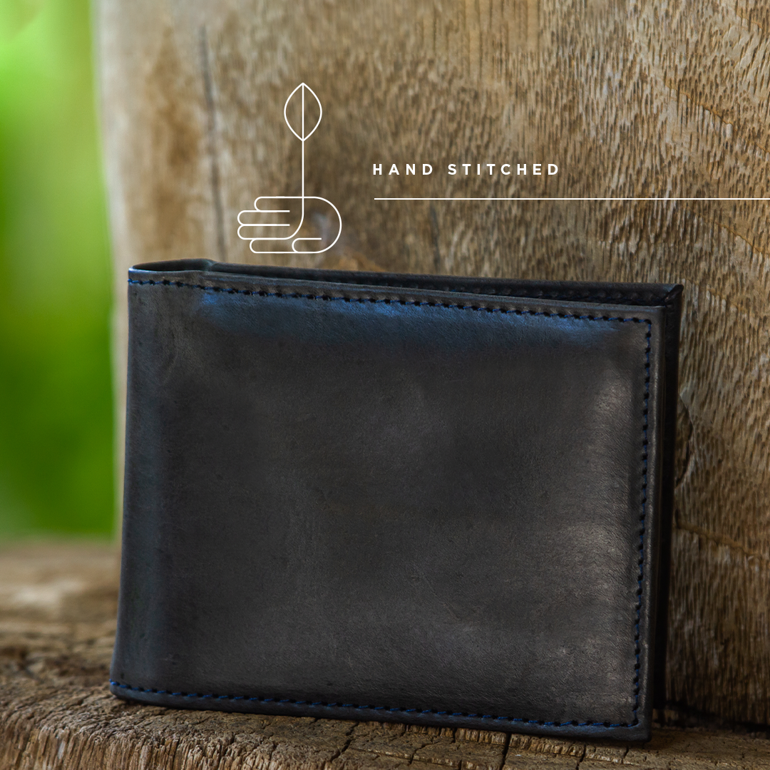 BIFOLD Leather Wallet  Electric Black  /  Fair Trade Artisan