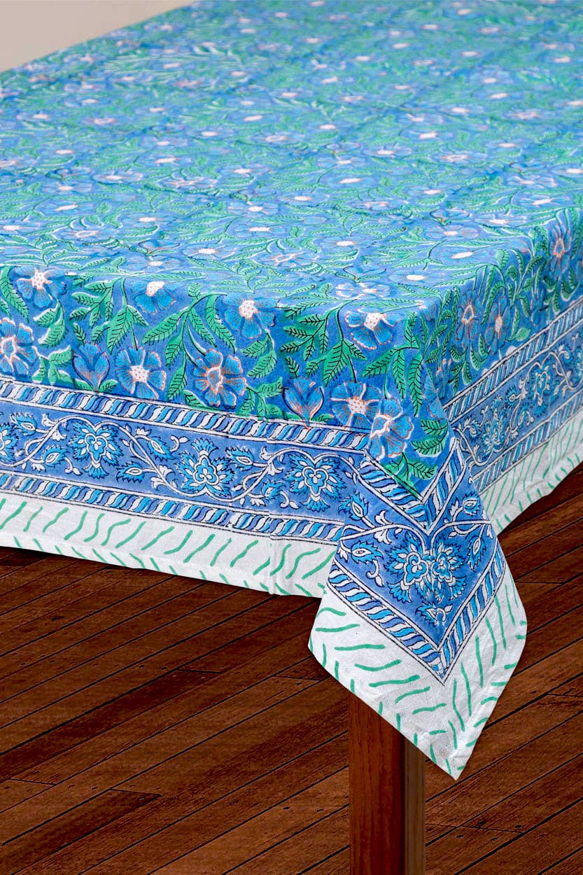 Sage & Blue Block Print Tablecloth 60''x90''