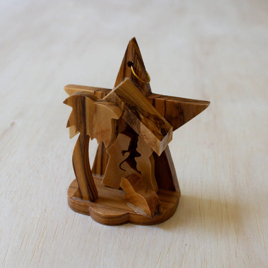 Olive Wood Star Nativity Ornament