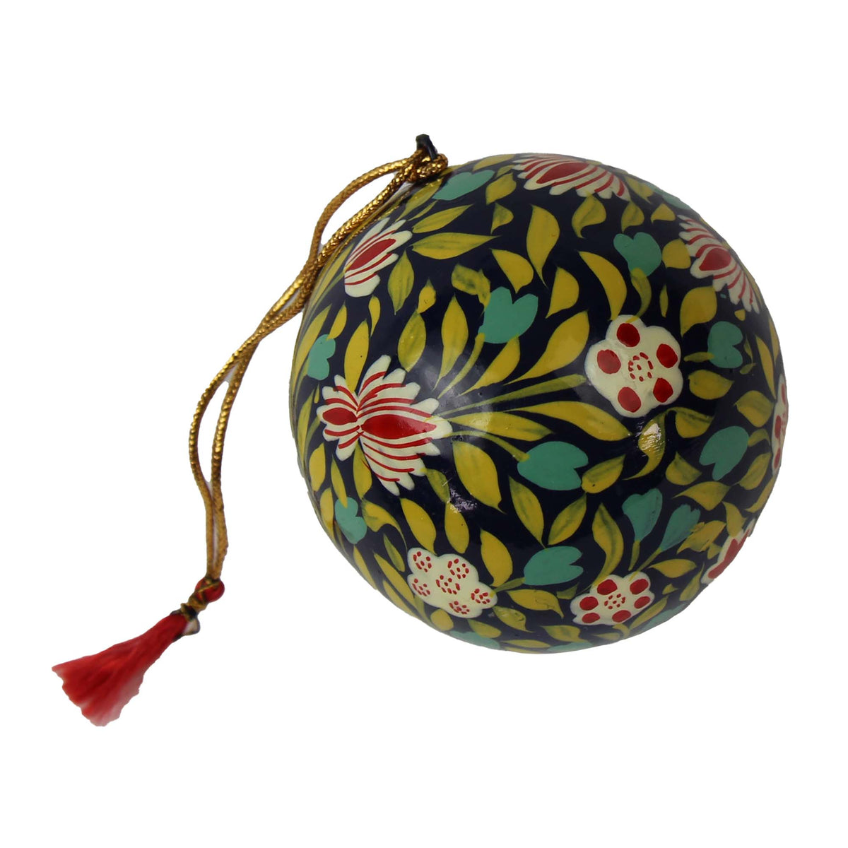 Handpainted Ornament - Rich Green w/ Burnt Red Flowers