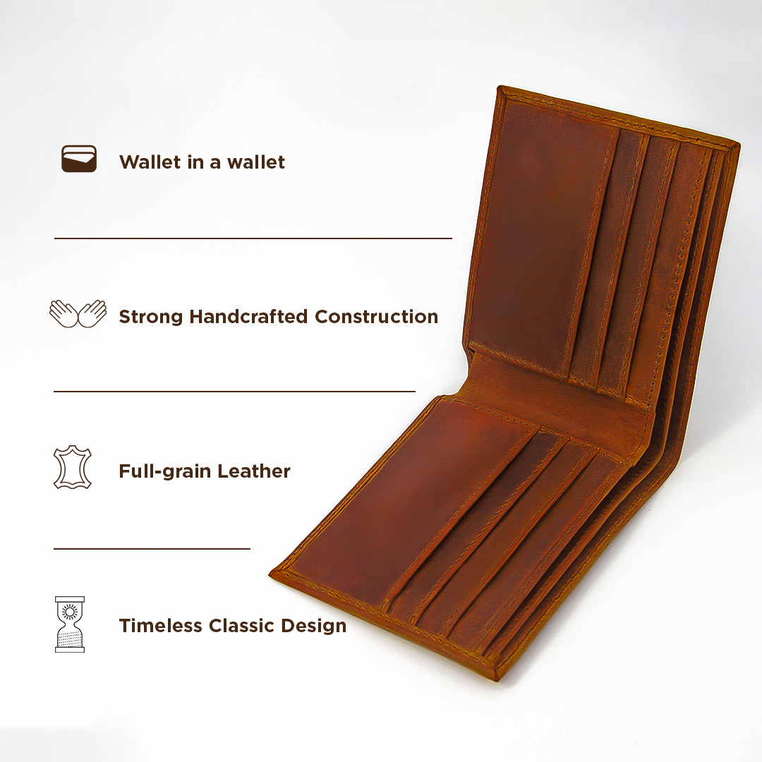 BIFOLD Leather Wallet  Saddle Brown  /  Fair Trade Artisan
