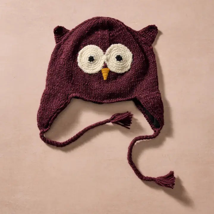 Bina Eggplant Owl Beanie - Kids