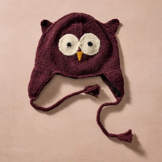 Bina Eggplant Owl Beanie - Kids