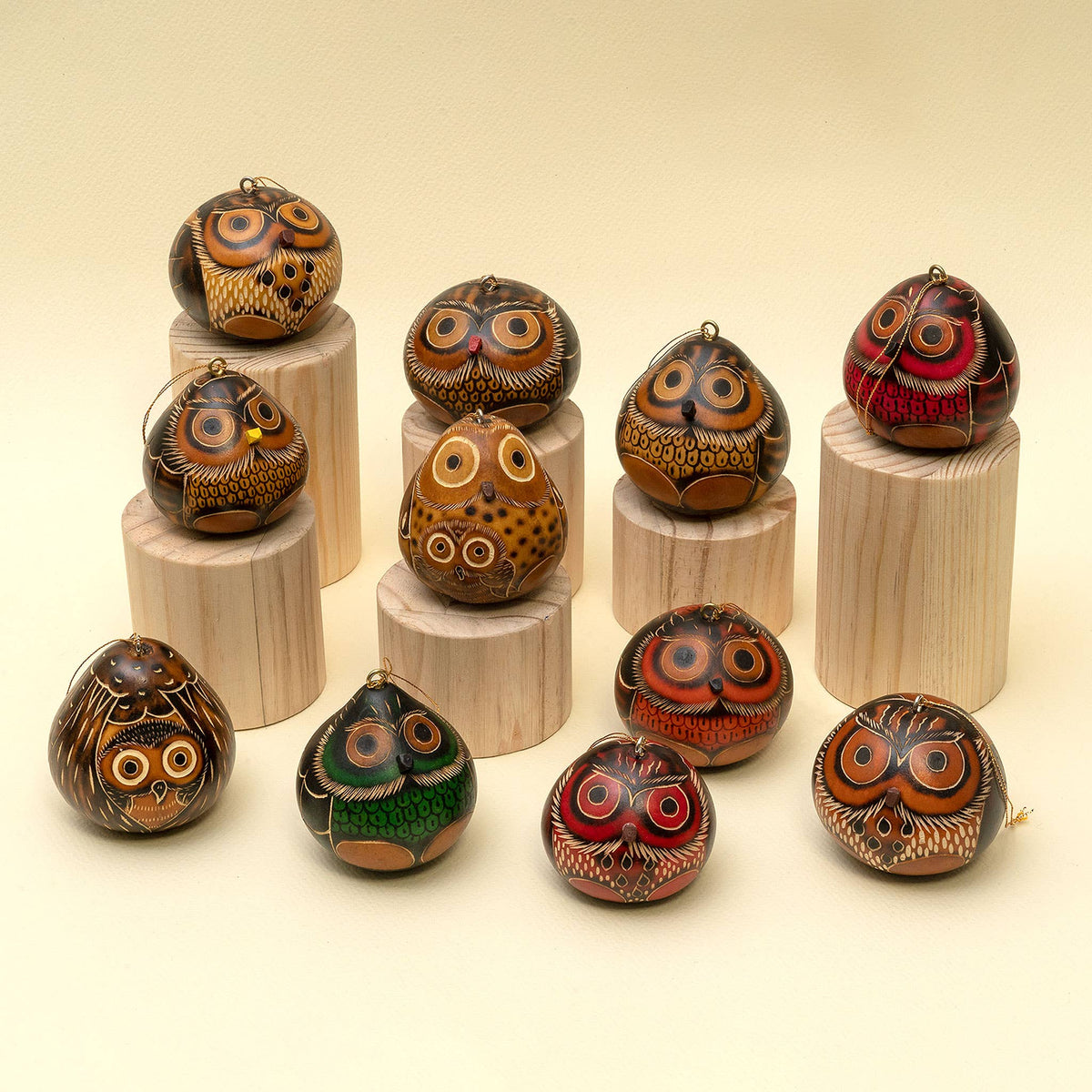 Mini Owl Gourd Ornament - Assorted