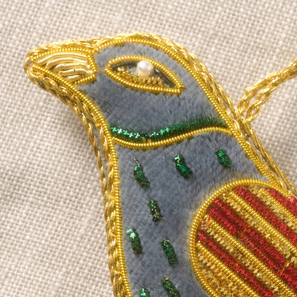Kalyani Flocked Bird Ornament - Striped Wing
