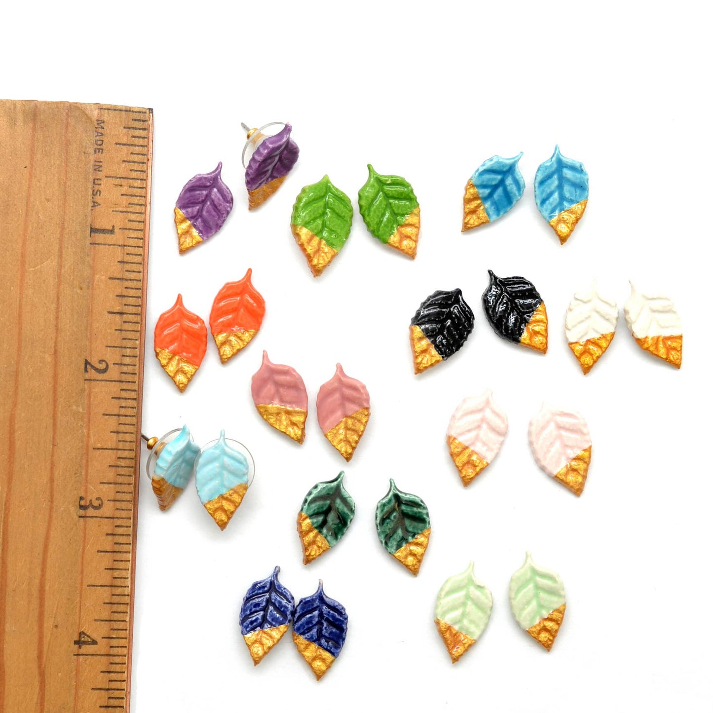 Ceramic Golden Leaf Stud Earrings - Assorted