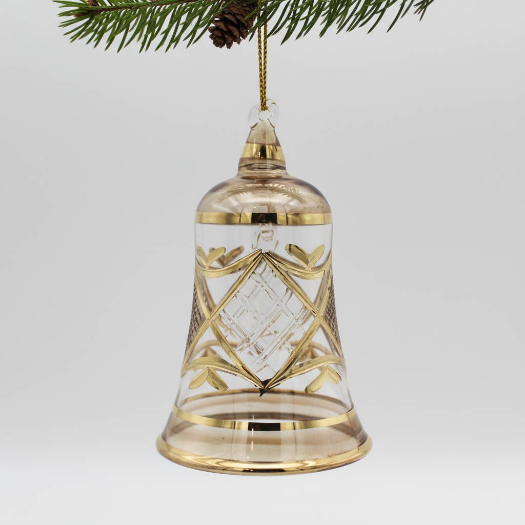 Blown Glass Ornament - Engraved Bell