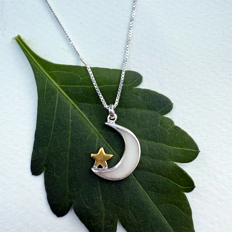 Mother-of-Pearl Moon And Star Necklace - Sterling Silver