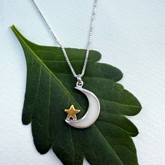 Mother-of-Pearl Moon And Star Necklace - Sterling Silver