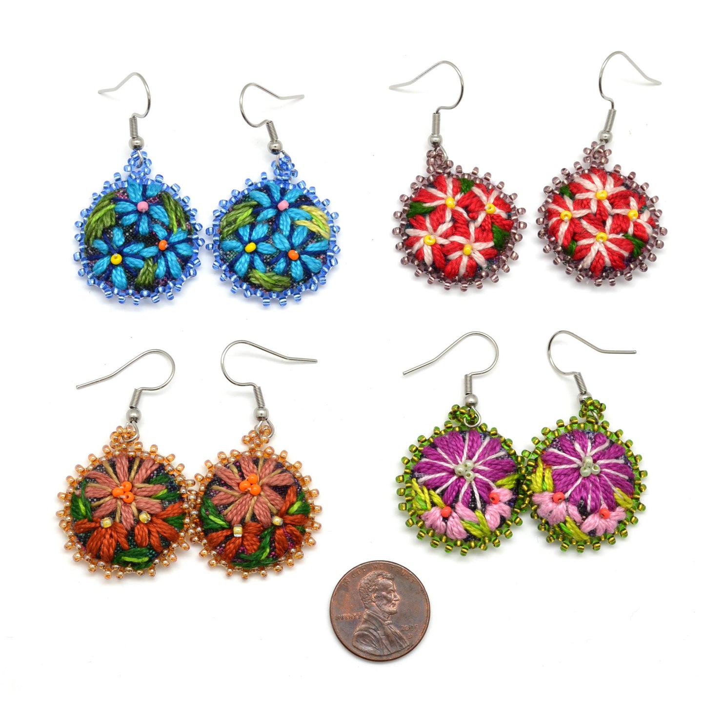 Embroidered & Beaded Flower Earrings - Assorted