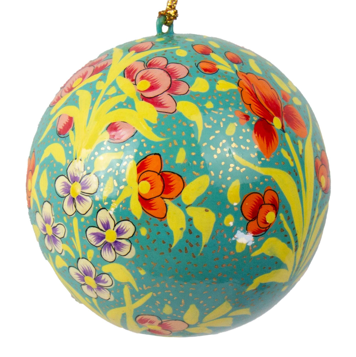 Handpainted Ornament - Teal w/ Peony Flowers