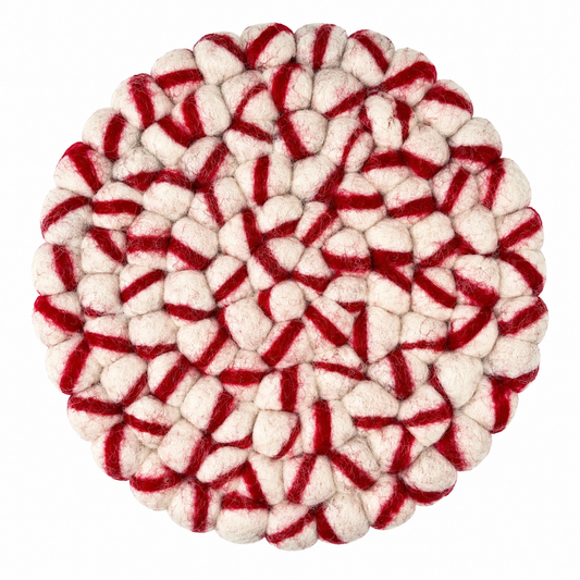 Round Felt Ball Trivet - Peppermint Red